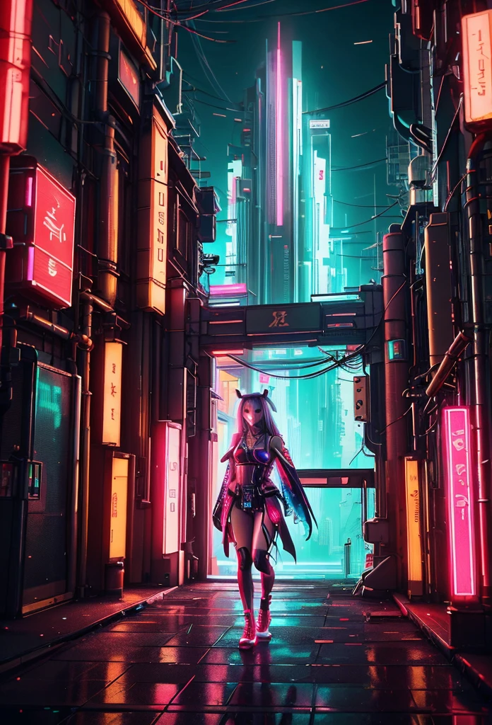 (Wide angle view). Matrix film inspired city, simple outlined neon tall buildings, glowing giant clock tower, lightning, close-up glowing matrix cascading code, 3D rendering Beeple. At night, (1girl, solo, alone), photorealistic, large-breast slim:0.6 body, oval:0.5 face, cleavage:1.1, miniskirt, deep-v, ((upskirt)), glove, (Matrix style black micro sunglasses), ((aiming viewer with a short gun)), (half-body thigh level close-up shot), cinematic lighting, ray tracing.