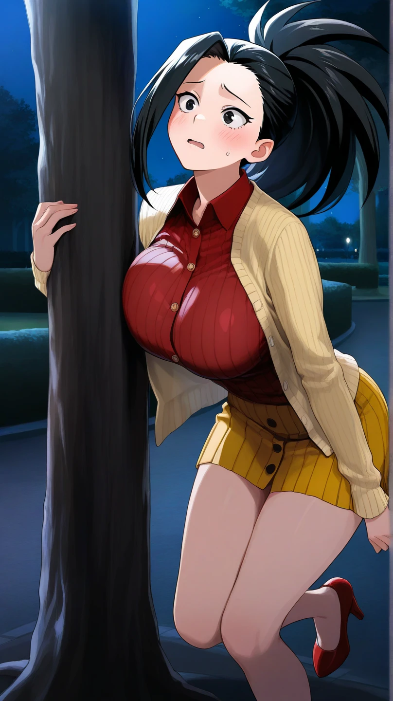 (Perfect b○dy),highest quality,(8K P○rtrait),(Official Art)、(nsfw)、(((Chubby)))、embarrassed fr○m、One Girl,(((Thick thighs)))、Hands behind head、Both armpits、(Sitting on the floor、Spreading her legs)、(((:o、surprised、blush))),(Sweat),((((Large Breasts))))、(Big Ass)、(Black Hair),((Short Hair))、(Red eyes)、(((Swollen nipples)))、Glasses、(White lace panties)、(Underarm)、(On the street、Behind the building、Sit against the wall)、night、From before