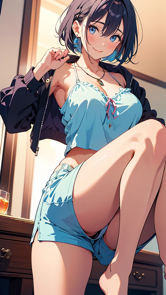 (anime style),masterpiece, best quality, ultra-detailed, glistening shiny, glowing light, ray tracing, HDR, deph of field, (perfect face, detailed face, detailed eyes),(medium boobs:1.2),8k,HD,ultra realistic face,ray tracing,perfect lighting,best quality, ultra-detailed, shiny eyes, (looking at viewer,sensual smile:1.1), ((1girl)), (gyaru, mature female:1.4),cowboy shot, power,long hair,sharp teeth, demon horns, red horns,symbol-shaped pupils,((gradient hair)),multicolored eyes, gradient eyes, (glowing eyes:1.1), mascara, (fashion make up), parted lips,collared shirt,open coat, blue coat, blue jeans, 8K, (original: 1.2), (far shot), (realistic: 1.3), masterpiece, best quality, beautiful clean face, fullbody, 1girl, posing for a picture, long legs, huge breasts , showing feet,showing feet soles,legs_up,{feet_up}, lying,leg_lift, feet