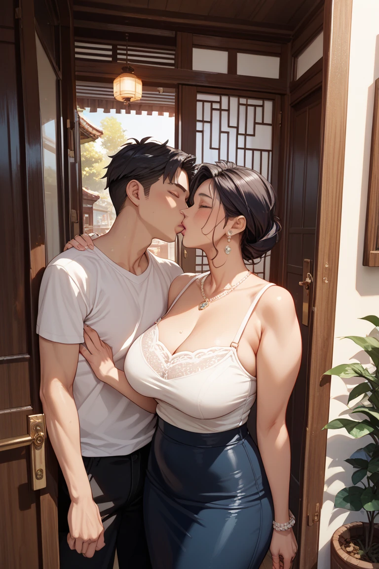 A man caresses the tits of a blushing, embarrassed Mulan in lingerie