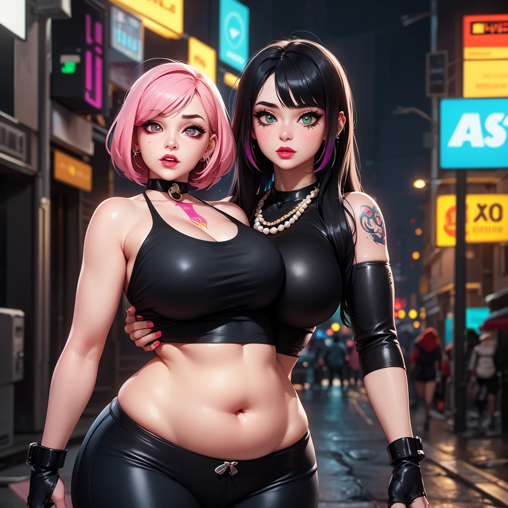 masterpiece, best qualified, 3d rending work, 3d, big eyes, cartoon face, 1girl, Alone, blush, surprised, graffiti from the wall on the street, spray can, stylized delinquent clothing, pink choker, huge breasts, sexy look, delicious wide hips, cameltoe, thick thighs, jewelry, parted lips, gothic, makeup, full body view, ((looking at the viewer)), ((dynamic pose)), fine detail, San Francisco street, day, ArtbyNoise, ((perfect shadow)), Best shade, best lighting,