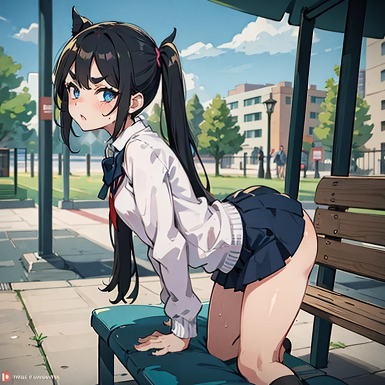 Young girl with black hair, long twintail, twintail hairstyle, (blue eyes), ((small bushy eyebrows)), wearing gothic lolita clothing, lolicon , to school, bored eyes, bored face (Zankuro) drawing style by zankuro artist, Zancrow style, image uploaded in R34, walking to school, flirty smile , suddenly having sex in public, ((doggy style sex)), ((public sex )) naked ass in the male crotch, old man , ((being raped by a decrepit old man in a dirty alley,