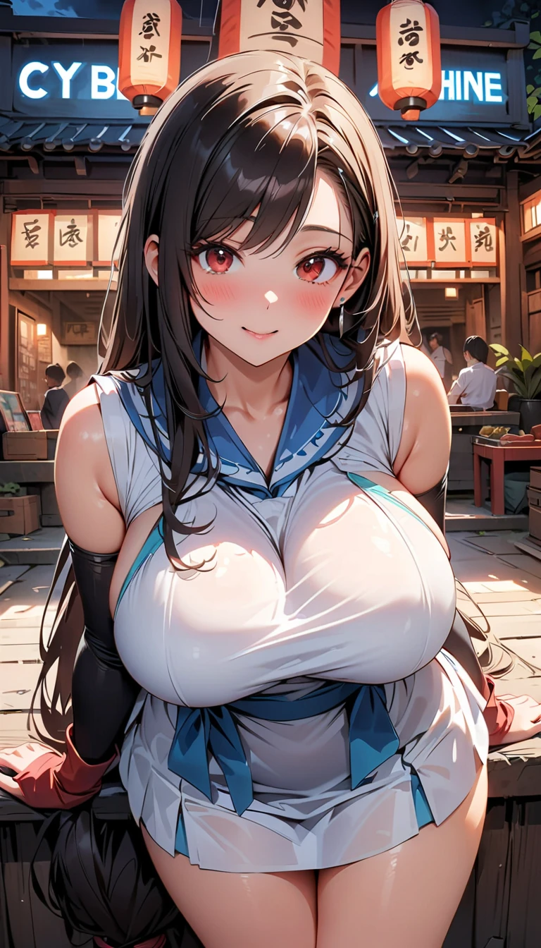 1womanl,Black hair,14years ,(()),Beautiful breasts,(((sexy white and blue shiny cheongsam)))(())(((Blushing cheeks、Smile with open mouth)),(((Satin Narico))),((( portlate))),Crowds,white and blue cheongsam