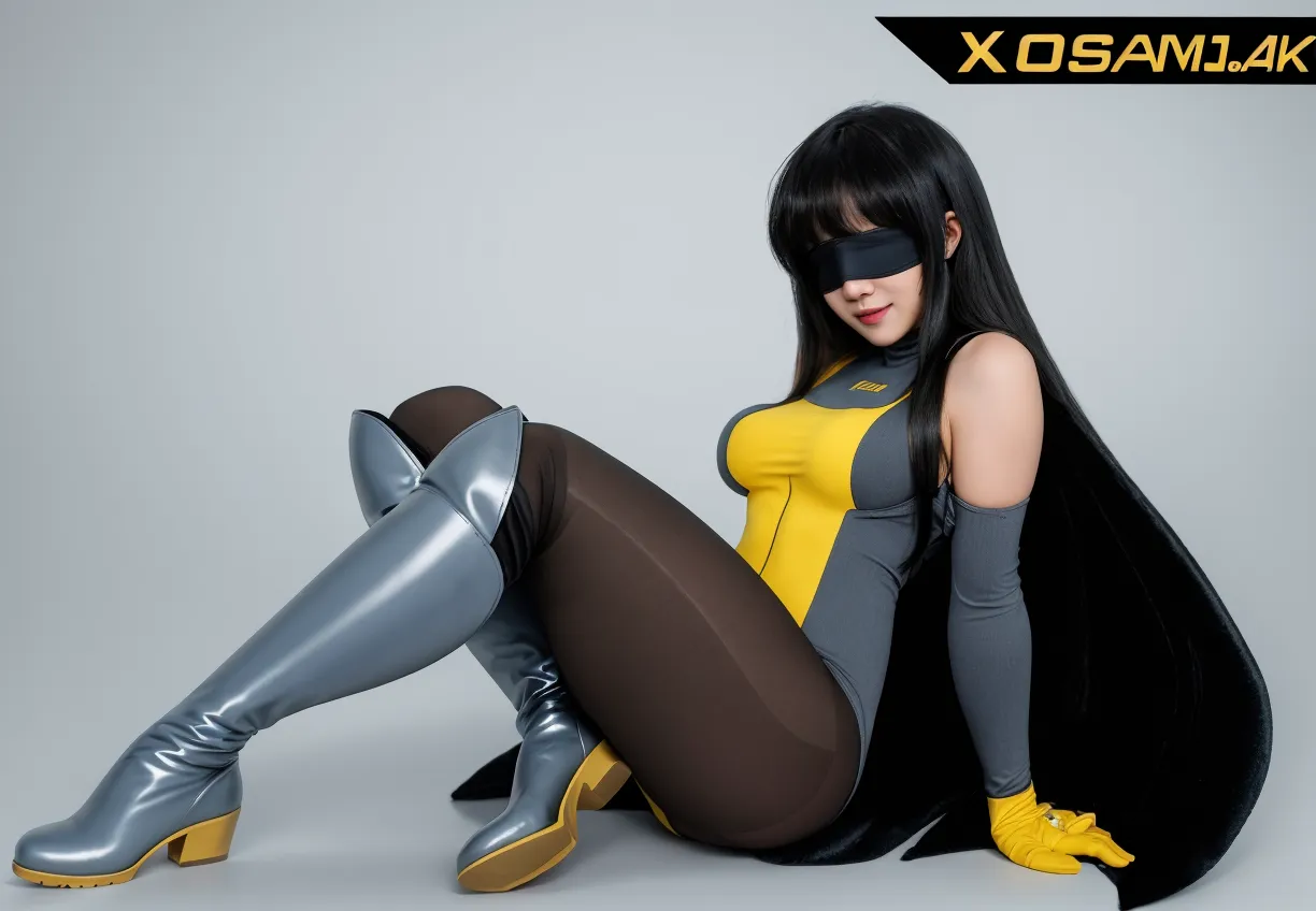 Violet Parr, (eye mask) close up, vagina:1.3, location is superhero lair, long black hair,(purple eyes) , slim, ass, view from front, view from below, red costume with incredibles logo, black thigh high boots, bare breasts:1.4, glamour makeup, retro futuristic, 1950 style, sci-fi, visible breasts, visible nipples:1.4, she is almost naked, ultra detailed, perfect face, perfect skin texture, depth of colour to her eyes, dynamic lighting, volumetric lighting, 8k, visible vagina:1.5, eye mask