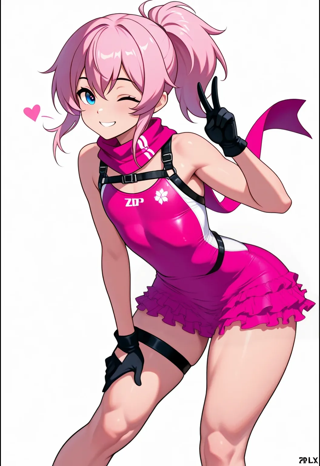 there is a cartoon picture of feminine boy with short pink hair,  in an anime style, demon femboy, flat anime style, cute, crossdresser, femboy body, curvy, hooker outfit, doing a sexy pose, horny expression, slutty pose, hd