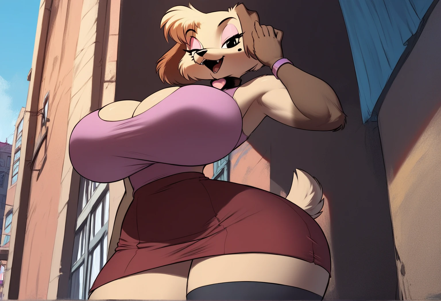 A detailed eye, High Quality Eyes, Detailed muzzle, Detailed nipples, Detailed vagina, in full height, One Girl, Furry, Anthropomorphic Lioness, Lioness Girl, Fifteen-year-old girl, 15 years, prostitute, Tail of a lioness, Muscular, muscular belly, Strong Ass, little chest, saggy breasts, flabby breasts, Bright pink nipples, protruding nipples, Cyan eyes, Eyes wide open, saggy vagina, flabby vagina, uterine prolapse, vaginal prolapse, Dressed in black stockings, torn stockings, Dressed in a black bra, Transparent bra, Black leather collar around the neck, dog collar, stands against the wall of a multi-storey building, smiling shyly, blushed, engaged in prostitution, the night, Lantern lights.