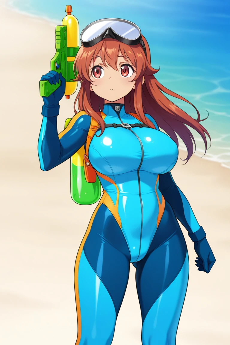 Kousaka honoka, tight shirt, Blushing, huge breasts, looking at viewer, ( bodysuit:1.2), solo, curvy body,under water, cleavage 