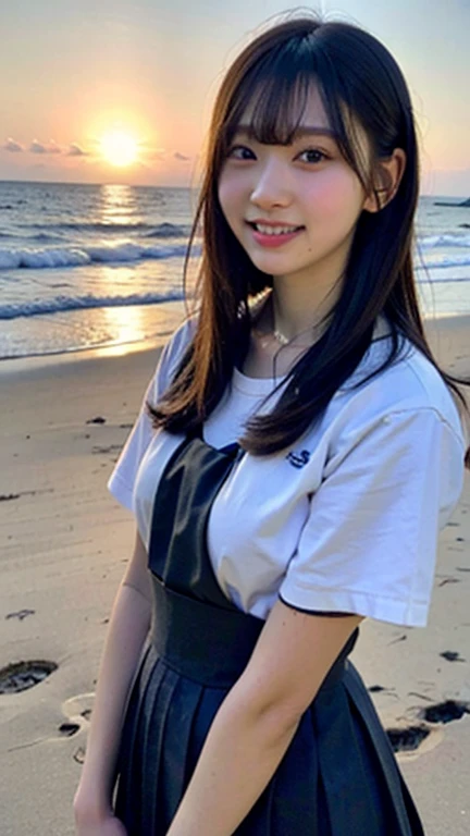 ((finest masterpiece)), ((Highest quality)), ((Genuine)), ((8K)), 1 girl, Japanese, 24-years-old, so beautiful, model, whole body, thin, model, ソニー一眼レフphotograph, blonde, Long Hair, short hair, Looking at the camera,smile, Background Real, Ocean、Europe, art, photograph,