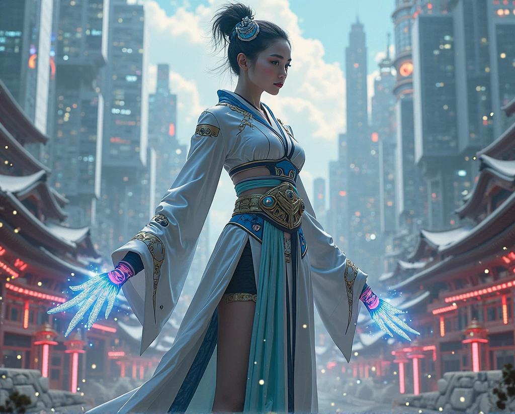 A futuristic shrine maiden who wields both technology and spells.