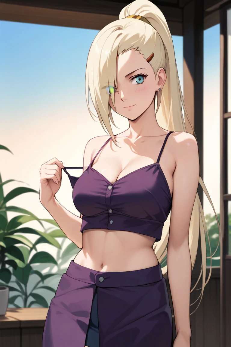 woman, upper body, fcPortrait, midriff, crop top, toned, large breasts, from_above, crop top, detailed face, yellow bodycon tank top, hair, park, sky, trees, pale skin, moonlight, stars, 1girl, statement sunglasses, woman,petite, vivid colors, bokeh background, subject for emphasis,dramatic colors,