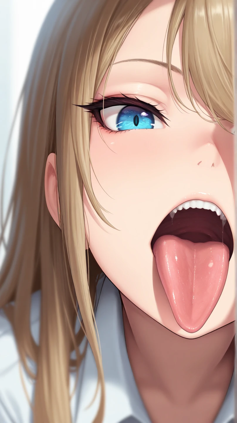 1 boy, fellatio, penis balls_deep,deepthroat Cum in the back of my throat, Painful expression, Wide-eyed and surprised expression pussy juice goldhair Blueeyes