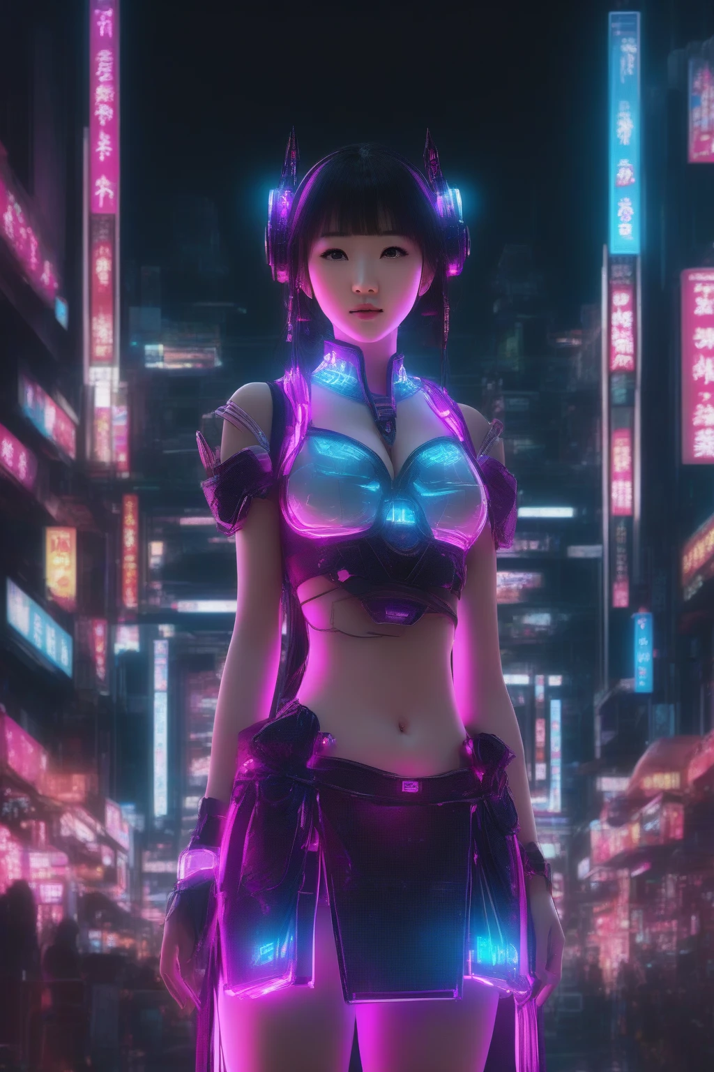 Cyberpunk AI Neon Fashion、nigh sky　skyscraper