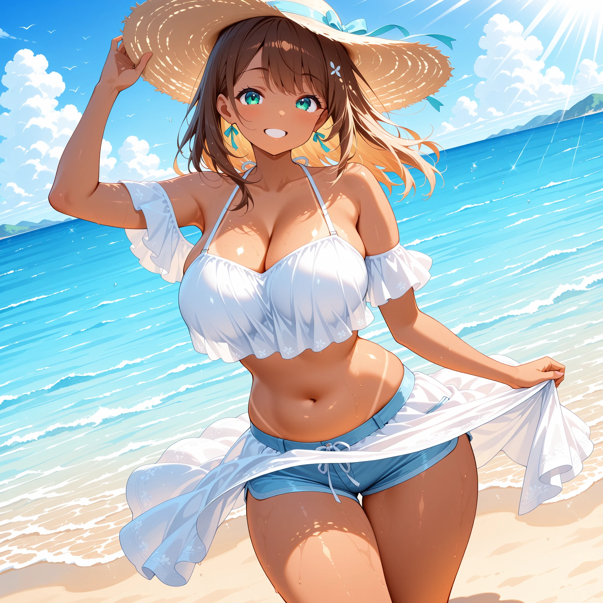 Woman in swimsuit on the beach、The swimsuit must not reveal much skin