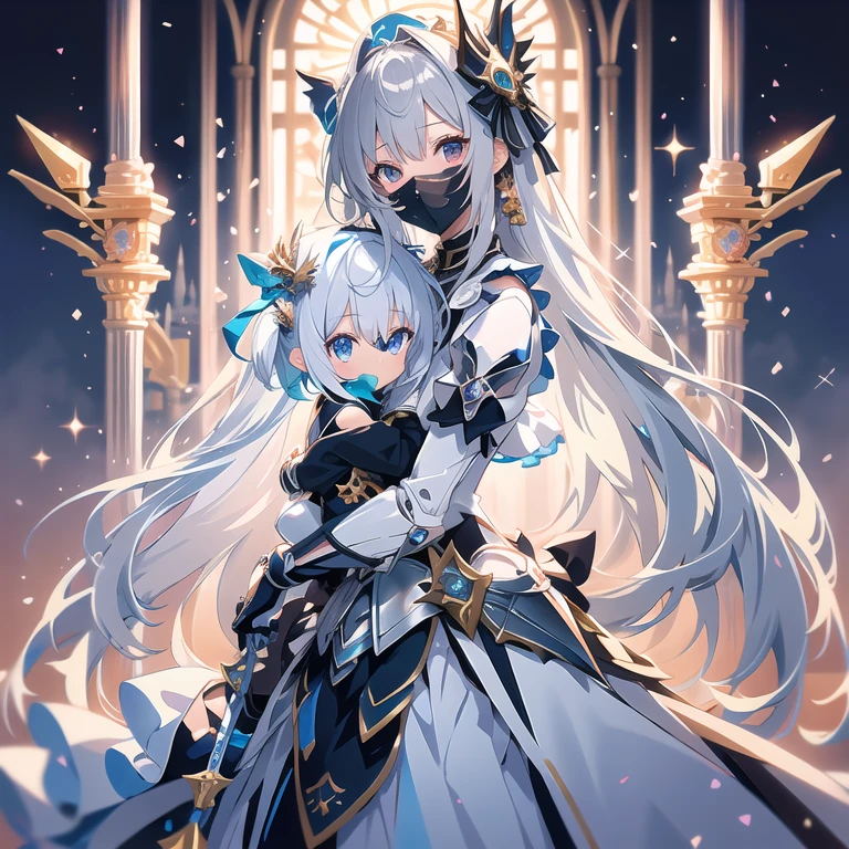 One girl, Long Hair, Bangs between the eyes, Gray Hair, Character portrait, blue eyes, Anime Style, Ahoge, Character design drawings, Small breasts,Demon King Without Horns