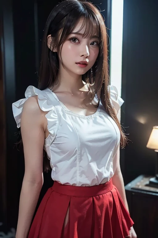 ponytail hair、red dress