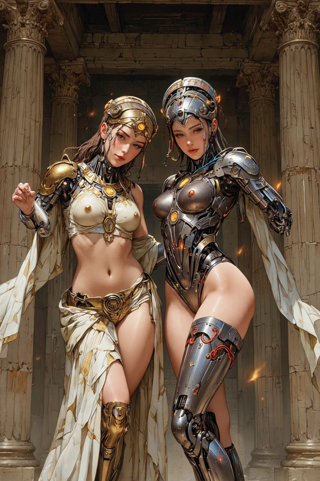 beautiful steampunk princess hug a steampunk Robot, all in very detailed steampunk style, photo-realistic, dynamic light, sweet smile, beautiful, H.R.Giger , Jules Verne, HZ Steampunk