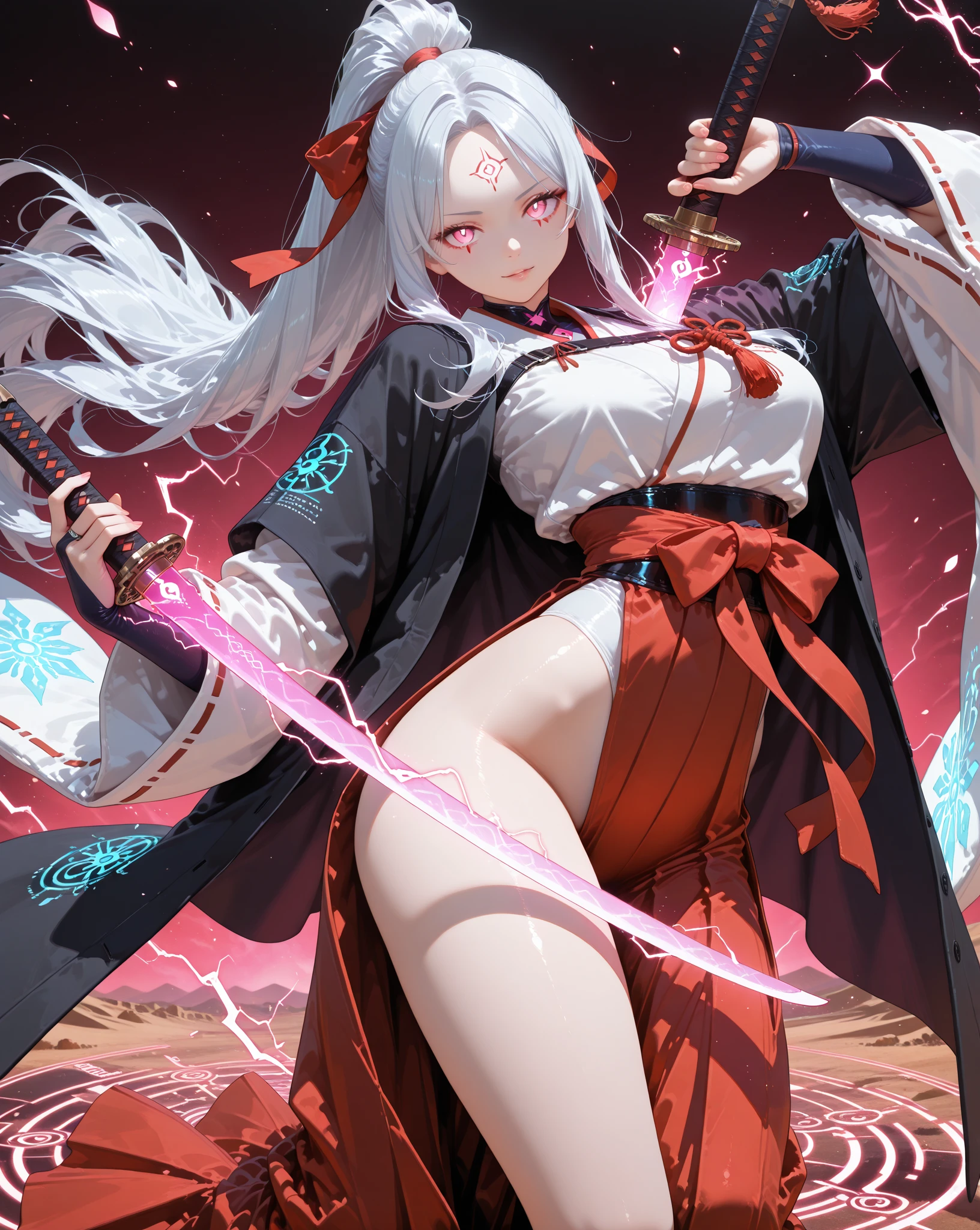 (from side), stifled laugh,
One girl,gran blue fantasy,Azusa,ponytail,((White corner:1.4)),Beautiful and elaborate face,(Huge hips:1.1),(Huge breasts:1.3),
Perfect Eyes,Beautiful Eyes,Symmetrical eyes,Big eyes:1.5,Seductive eyes,Long Hair,(White big horn：1.4),Red Eyes,(Shiny silver hair),
Long Hair,(White big horn：1.4),Red Eyes,(Shiny silver hair),jewelry,Gold earrings,(Realistic eyes, Natural skin texture, Realistic facial details),
glamorous_expensive_Tight waist_Long legs,curve,Cleavage,
((Highest quality)),High resolution,Sharp focus,(Super detailed,Very detailed),{best illustration},(complete anatomy),Perfect Fingers,
(Very detailed CG unity 8k wallpaper),(((Vibrant colors))),Anime Style,
gleaming skin,Natural skin texture 鮮明な詳細,
shiny 肌,very shiny 肌,Shiny body,plastic glitter 肌,exaggerated shiny 肌,illuminated 肌,
pubic hair,Camel Toe,
Japanese Kimono,White kimono,Black Hakama,skirt,Black shiny gauntlets,Red Scabbard Sword, kimono,
Black long sleeves with gold decoration,(White loincloth),white loincloth,
night,old,Shineオーラ,moon,star,Red shiny edges,water surface,autumn,in the forest,Emitting an aura,Shine,fine particles of light,water surfaceにmoonが写る,Japanese style,
Red balustrade,Japanese styleの橋, (Place your hand on the hilt of the sword),