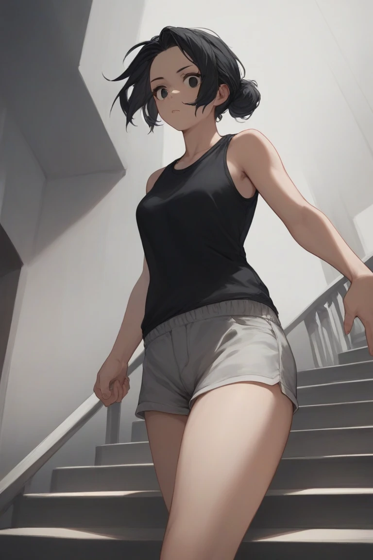 (Best Quality,4K,8K,hight resolution,masutepiece:1.2), Ultra-detailed, (Realistic,photoRealistic,photo-Realistic:1.37), ((cowboy shot)),(full body)),((slender body)),((sitting)),((hold one’s knees)),((very-short-hair-girl)), Wearing sweat,grin,((sports bra and black leggings)), wristbands,((White loose socks)),((socks over the leggings)),((sneakers)),Beautiful detailed eyes, Beautiful detailed lips, extremely detailed eye and face, long eyelashes, Realistic anime 3D style, Smooth Anime CG Art, Digital rendering by Makoto Shinkai, Moe Anime Art Style, photoRealistic rendering of an anime girl, Shinkai Makoto style, Cute anime girl visuals, Realistic young anime girl, girl fan art, Created by Anime Artist&#39;studio of.
