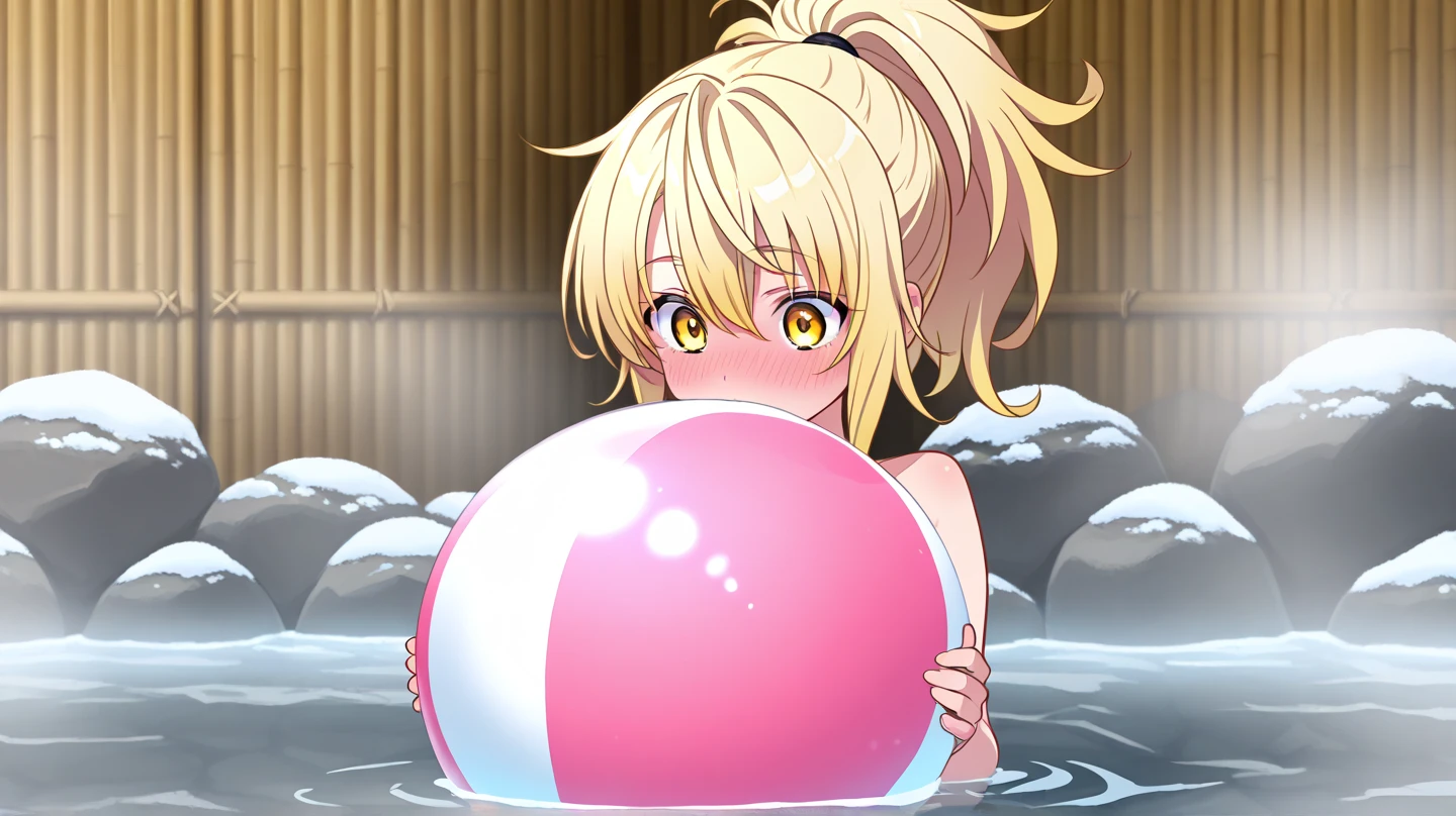1girl, nsfw, houjousatoko, short hair, blonde hair, purple eyes ,hairband, ,　　, empty eyes , large breasts, nipple, Running, ,, Heavy snowfall area, frozen,  wet, crying, mountain, Alone,, Naked, solo, 1girl,  amusement park , Peeing, lactation, projectile lactation