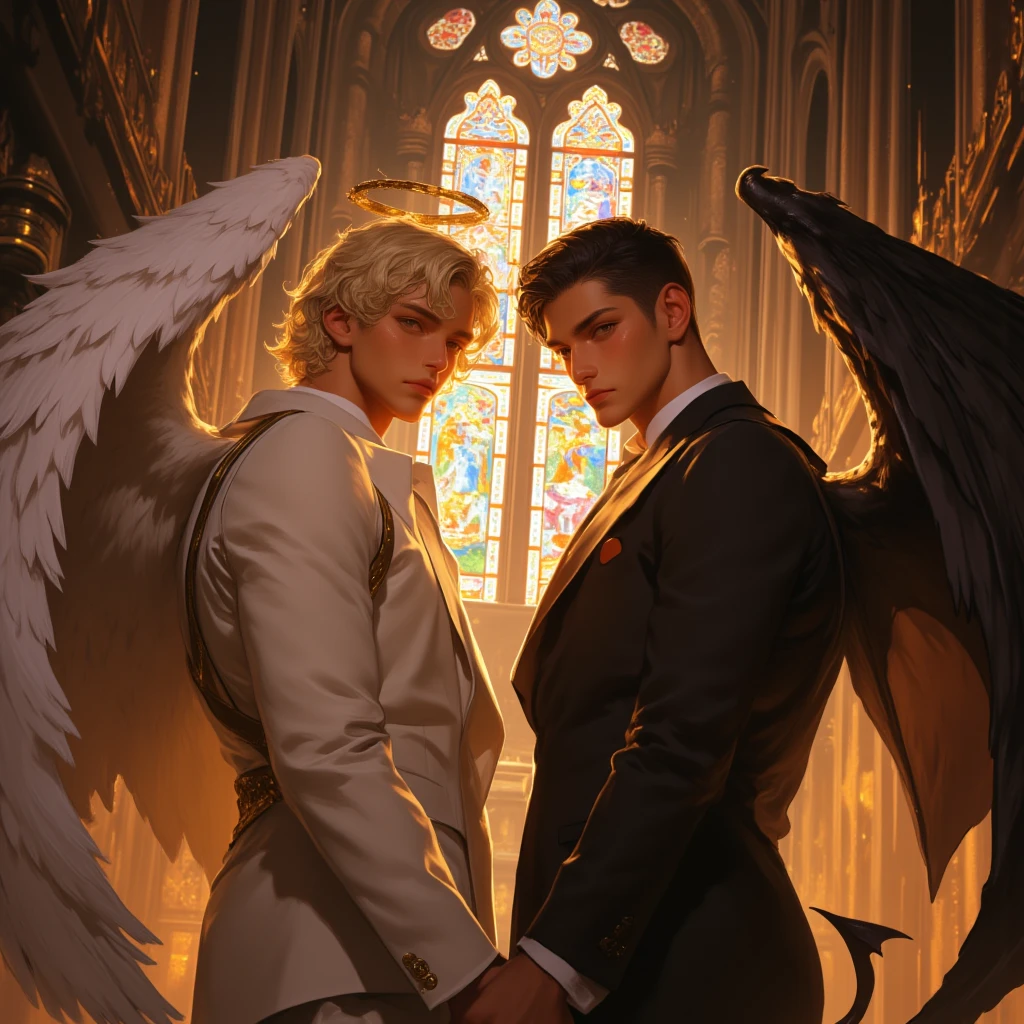 masterpiece, highest quality, (Focus alone), (Perfect Face:1.1), (Attention to detail:1.1),dramatic, ( 2 alluring albino   angel guy with long flowing pure white hair and piercing 黒い目 standing close toghether , cuddle, almost kiss,  angle cloth ),I can see your abs,Handsome,,Short Hair, night shinning moon background, realistic , long big  expose, perfect pretty ,  alot (white liquid all over),  on face,  eatting, 