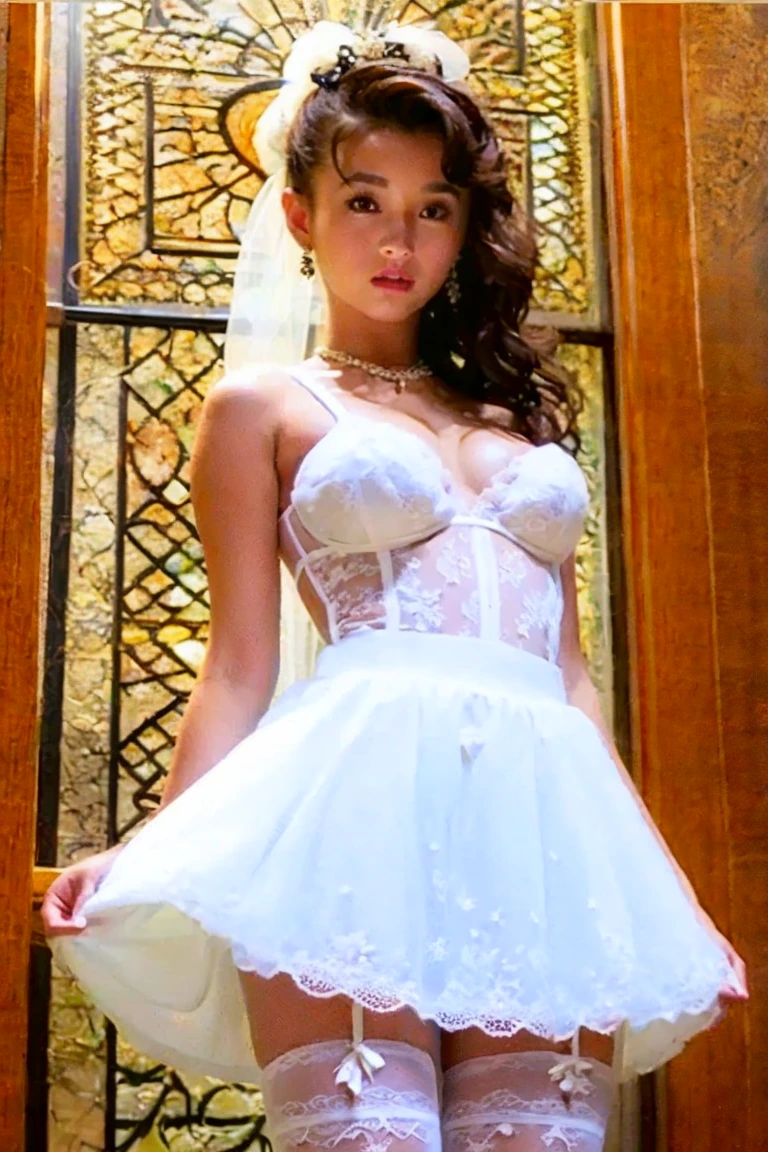 (best quality, masterpiece:1.2), (realistic:1.3), (ultra-detailed background, detailed background), bokeh, highly detailed eyes, double eyelid, ((small breastantabulistic taut cleavage)), ((spread breast)), ((sexy obscene)), (large pretty areolae:1.2), frilled see-through dress, (lace-trimmed see-through white dress:1.4), bridal tiaras, gorgeous parchment see-through wedding dress, luxury see-through wedding dress, classic see-through wedding dress, show, bridal veil, bridal gauntlets, bridal cascading bouquet, upper body, wedding at church, from above, the skirt spreads round and wide, highly detailed eyes, double eyelid, (smiling adorable beauty:1.3), 1girl, cute, teenage, posing, smiling, dynamic angle, dynamic pose, (((no panties))), (((no bra))), short hair,