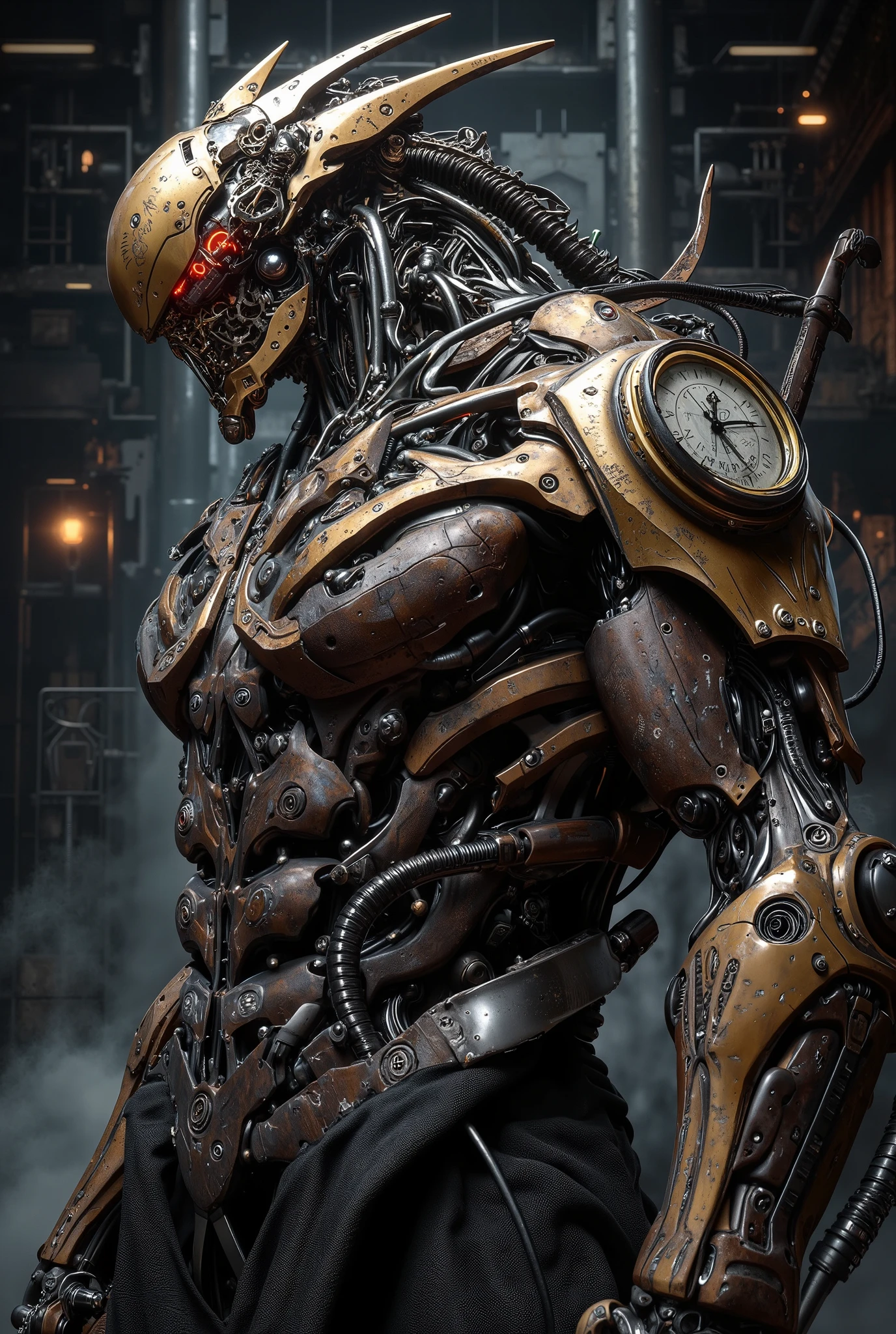 score_9, score_8_up, score_7_up, score_6_up, score_5_up, score_4_up, (masterpiece, top quality, best quality, official art, beautiful and aesthetic:1.2), extreme detailed, a majestic scene of an ancient automata, humanoid shape, tubes coming out from his arms, in a desolated metallic land, resolute, big resolve, serious face, mechanical parts, wires, cables