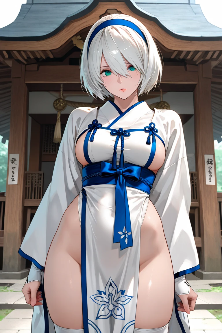 1girl, Tirpitz a woman with a flower in her hair, wearing SPFFKIMONO standing in front of a building, off shoulder, parted lips, red eyes, sidelocks, skindentation, smile, solo, SFW, detailed eyes, beautiful face (masterpiece:1.4),(best quality:1.4),(shiny skin),realistic, detailed eyes, , dynamic pose, body focus, cowboy shot (((masterpiece))), (((best quality))), illustration, artstation, <lora:tirpitzV1-Free Beta:0.8>