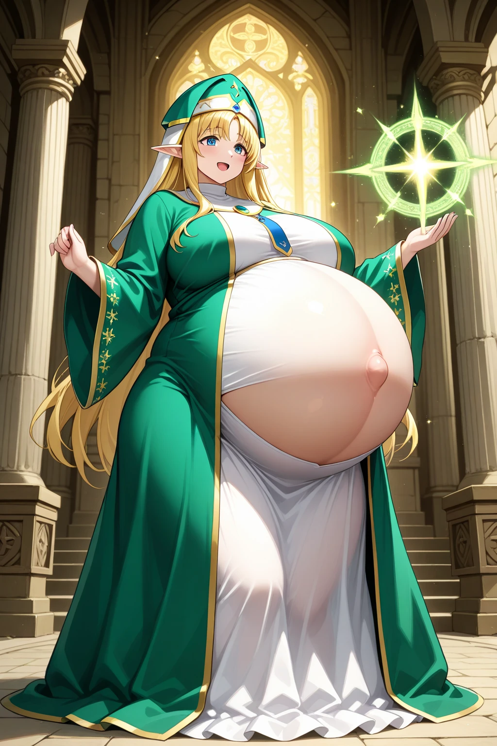 (A beautiful cinematic ornamented female sand goddess, golden dress, glow golden tattoo), art by kipteitei, round belly, fat belly, pregnant, big belly, (galactic Shaman with Quantum Energy fantasy), fantasy magic, long hairstyle, blonde hair, dark light night, intricate, ethereal, sharp focus, illustration, highly detailed, digital painting, concept art, matte, (art by WLOP), (by Justin Gerard and Jason Edmiston: 1.5), (by Greg Rutkowski: 0.4), (by Alphonse Mucha: 0.4), masterpiece