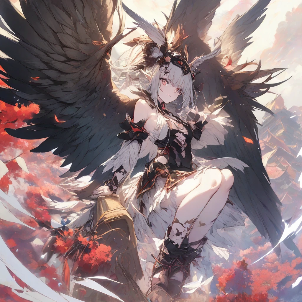 ultra quality, detailed, masterpiece, 16k, high resolution, beautiful, amazing, charming, elegant, stylish
BREAK
(1 girl, (she is half angel and half devil))
BREAK
[((((angel wings ,white wing, jet black wing))):1.4)], (multicolored hair, (white hair, black hair):1.4), (heterochromia, (blue eye, red eye): 1.4), (A dress that mixes white and black)
BREAK
Surreal landscape blending celestial and infernal elements seamlessly., Vivid sky with swirling clouds, merging soft pastels with dark hues., Towering mountains or cliffs adorned with celestial and infernal imagery., Tranquil body of water reflecting the celestial and infernal skies., Flora and fauna from both realms coexisting harmoniously., Integrate light and shadow to symbolize the potential for balance and unity., Overall, evoke a sense of otherworldly beauty and serenity.
BREAK
(glowing light), (light particles), (light sparkles), (light diffusion), photorealism,  highly detailed
