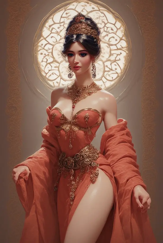 score_9, score_8, score_7_up, 1girl, magnificent body, oriental princess in her palace Padishah, solo, she is beautiful and very hot, fancy dress, she caresses herself, grand setting