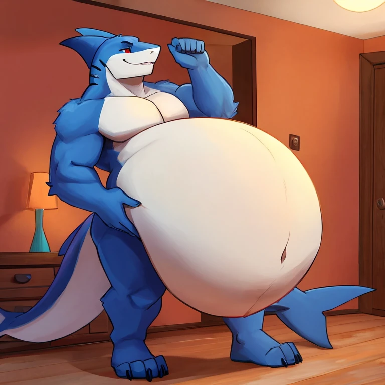 Solo, male, standing, blue military uniform, space, spaceship, window, tyrannosaurus, huge sharp teeth, massive, enormous, tall, huge, wide, thick, buff, giant biceps, huge pecs, muscular, big bulge, by bebebebebe, smirking, smug expression, big tail, thick tail, evil grin, steam, sweat, large chin, massive jaws, thick neck, strong lower jaw, large head