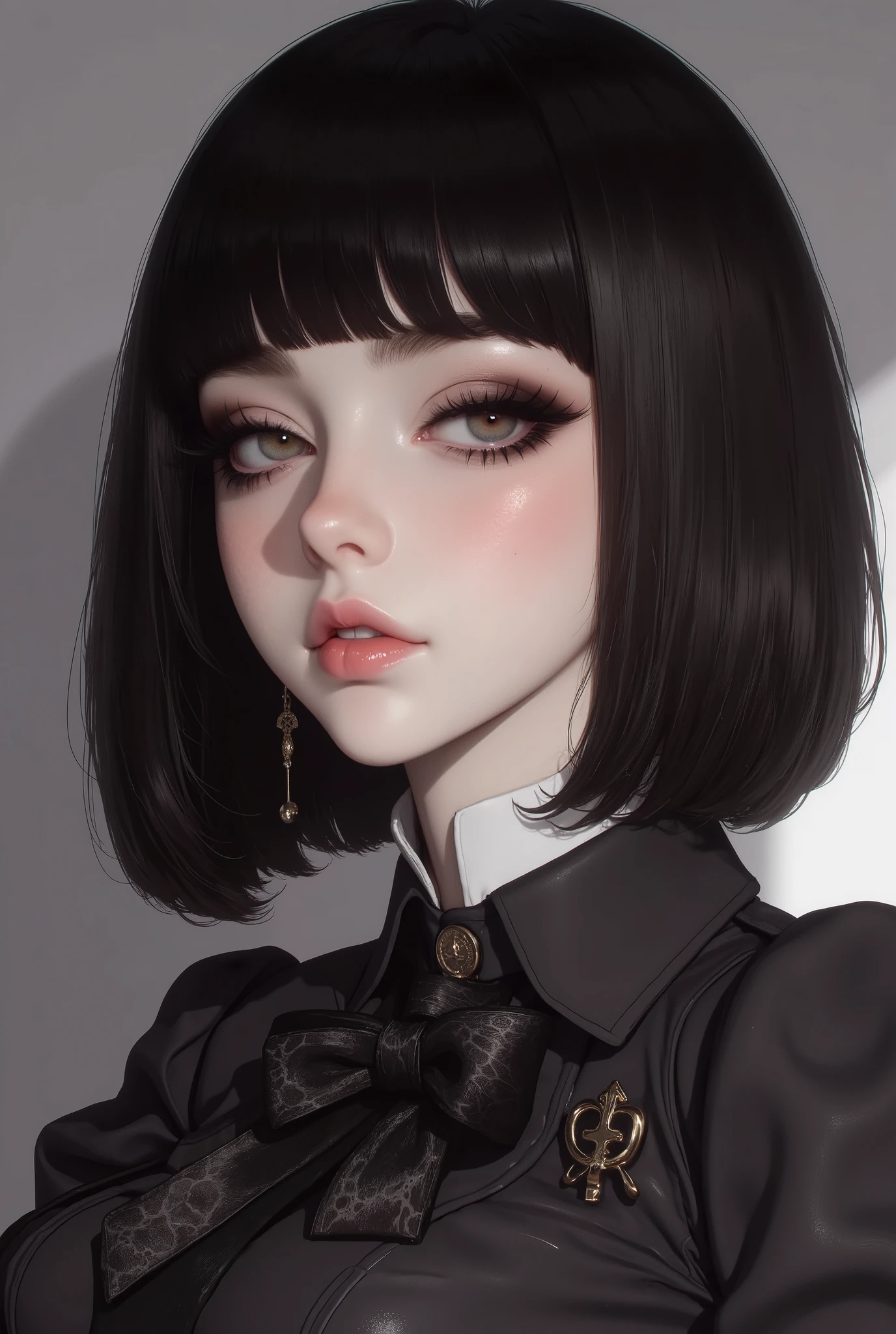 ((Masterpiece, best quality)), (8k, RAW photo:1.2), (realistic, photo realistic:1.4), ultra fine, (high resolution), 前髪ぱっつん黒髪ショートボブ、1 girl,オシャレなサングラス、ティアドロップ、ボヘミアンドレス、ダマスカス柄、 black hair, bob hair、コツメカワウソがいる、背景夏