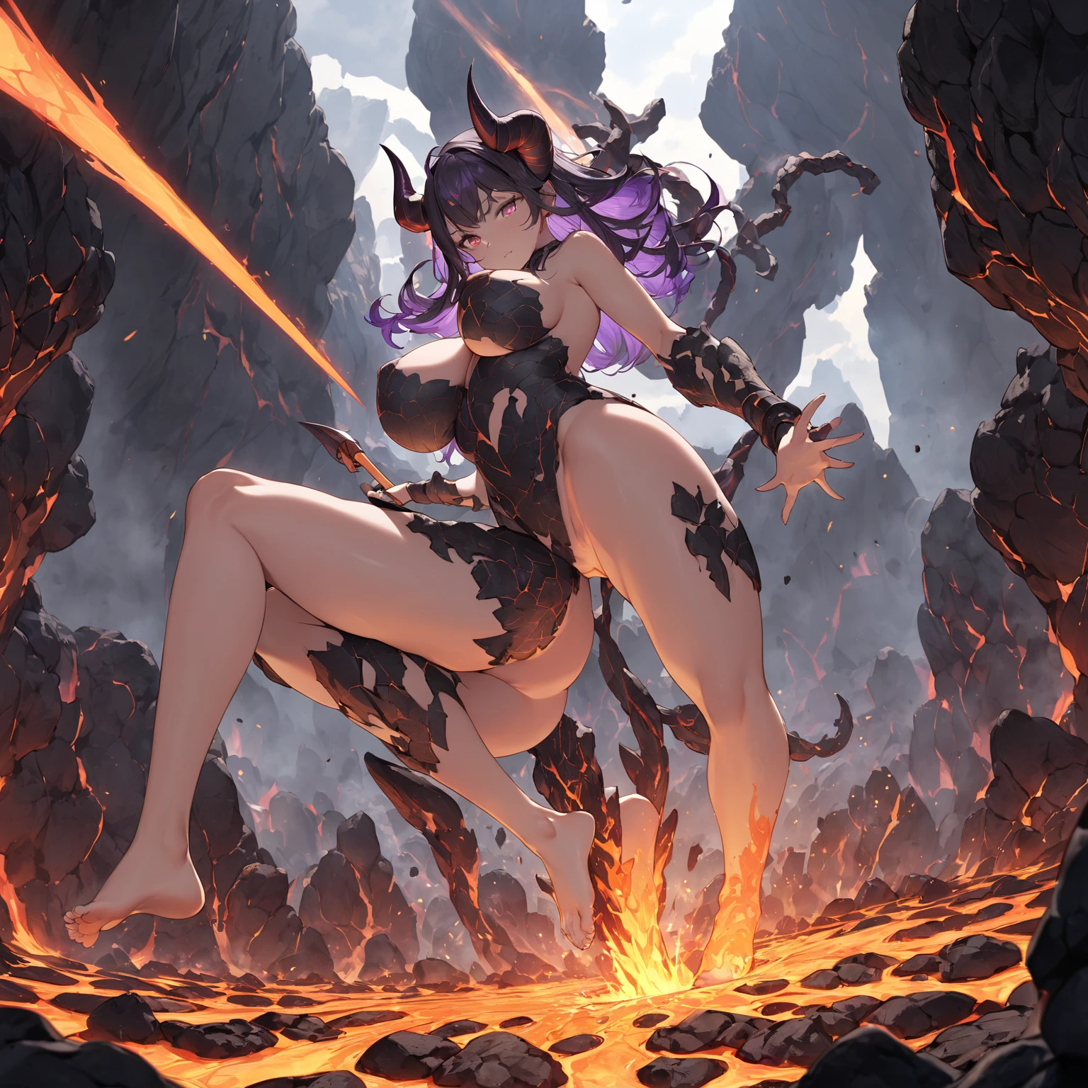 The large worm 3 crawls on Ishtar's crotch and sucks,Expression fear,The barefoot,tentaculata,Ishtar was tied