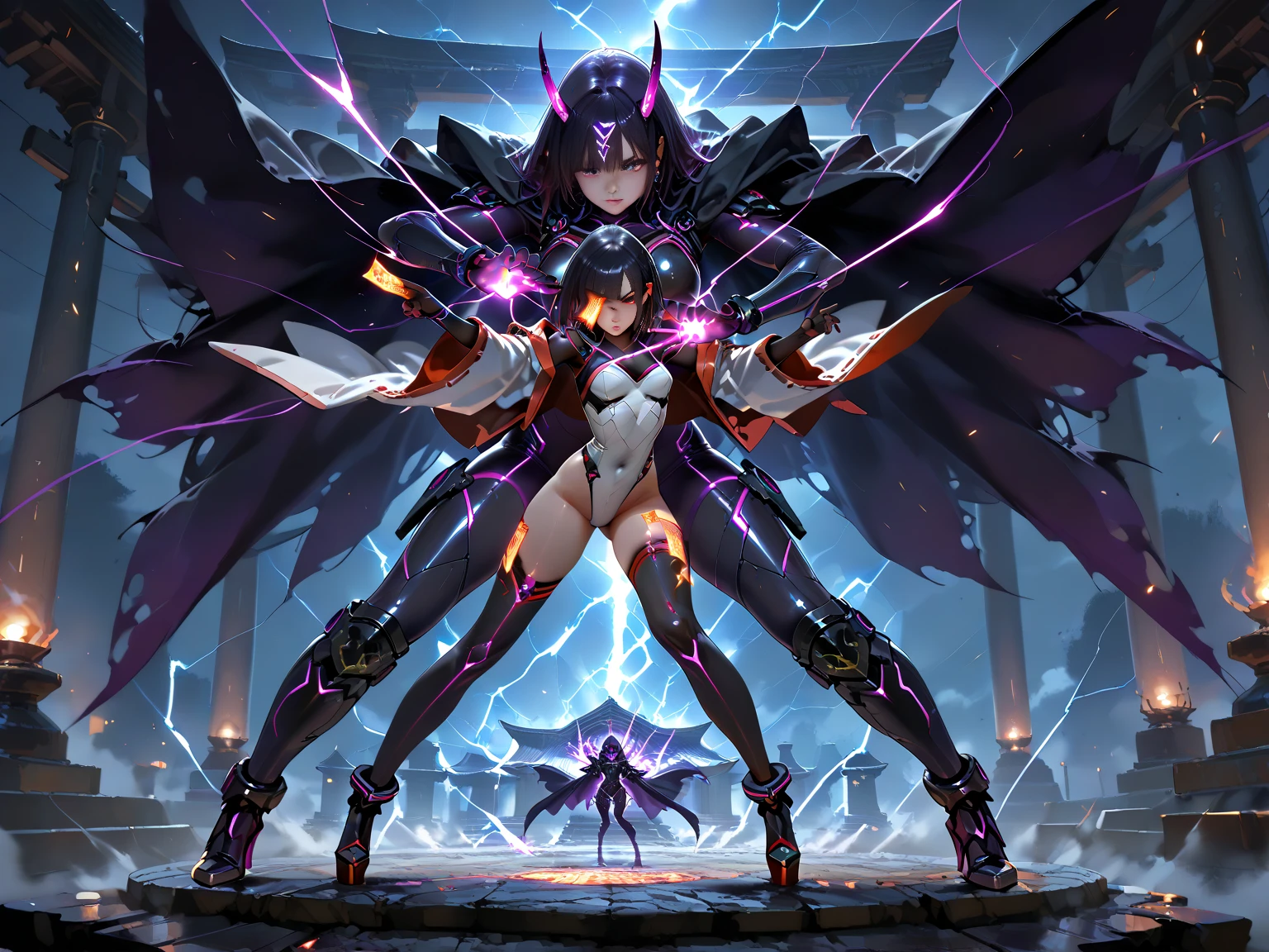 (((Highest quality)))(((Best Image)))(((anatomy)))外見は20代のwoman,Random hair color ,Random hairstyle,Wearing a kunoichi outfit,Extreme costumes(((Appearance)))The shape is humanoid,Random Face(Beautiful Face),,Huge breasts,Tight waist,Wearing randomly colored armor(((Features)))Eye color is random,Personality is random,Attractive figure(((arms)))He is carrying a weapon that resembles a purple glowing object..Possess modern weapons.(((woman)))The skeleton is human-like,Huge breasts,Tight waist,fogのようなガス状のもので纏っている(((background)))Barren Land,dead tree,fog,Chaotic world(((Standing posture)))ランダムなStanding postureをしている,mysterious,lovely,Highest quality((Full Body Shot))