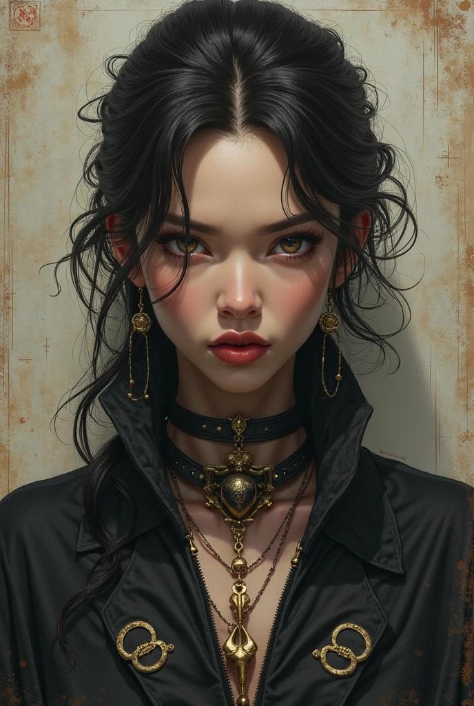 ((masterpiece:1.4 best quality:1.2))Zombie, black hair, psychedelic, spiral, vintage horror, dreadlocks, skulls, artwork portrait, adam hughes.