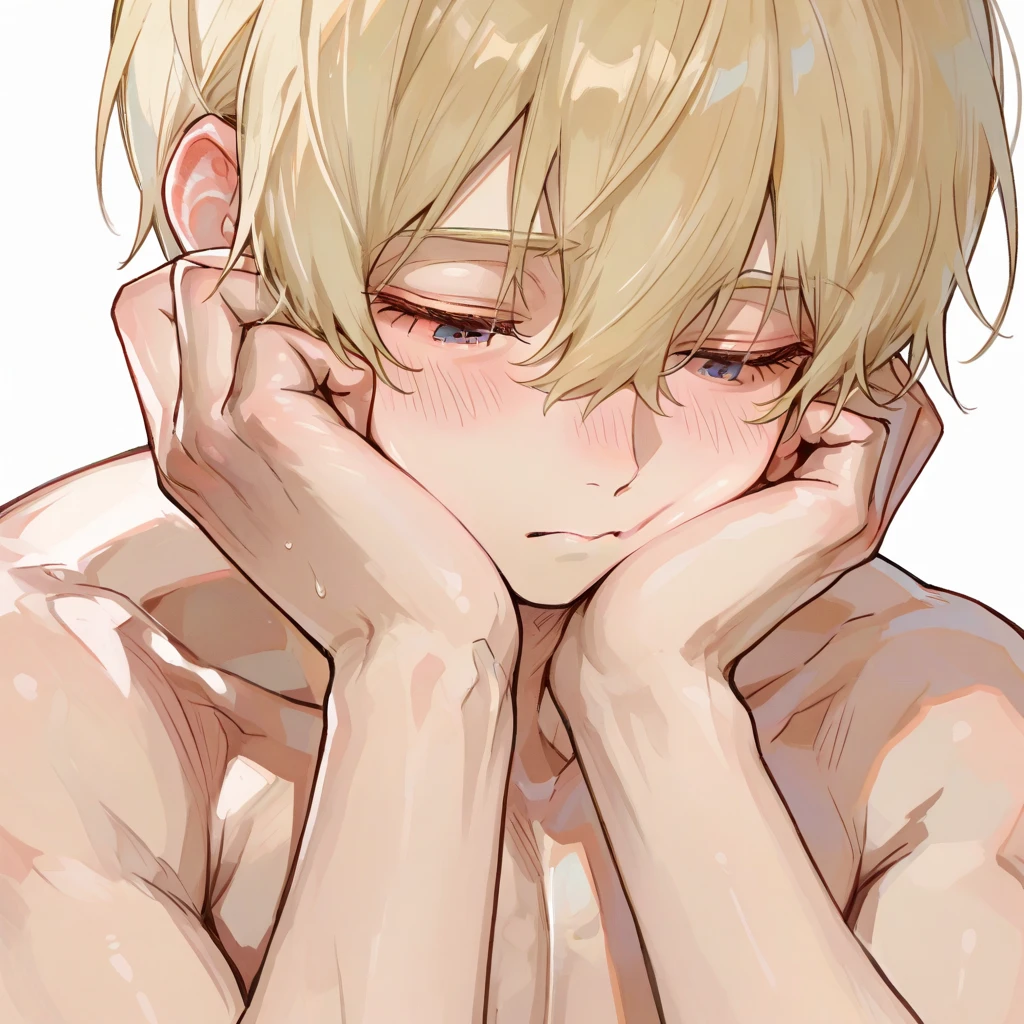 nsfw,(Petite),((Cute man's daughter)),blonde low twintails,(naked),((Penis in the crotch)),Embarrassed expression,Side view,Sweat,White Breath,Solo handjob