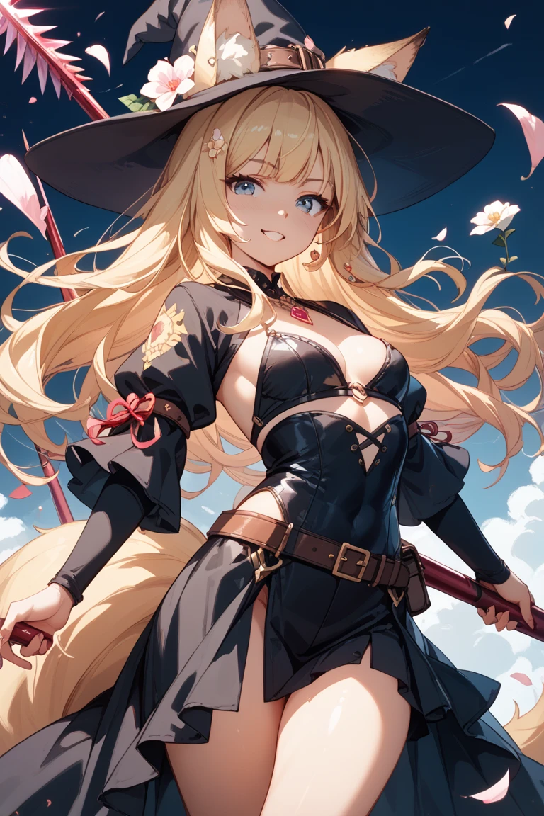 tiny girl,Colossal tits,Smile with open mouth,blondehair,the witch,magical girl costume,Heterochromia,Top image quality,Best Quality、sexy langeries