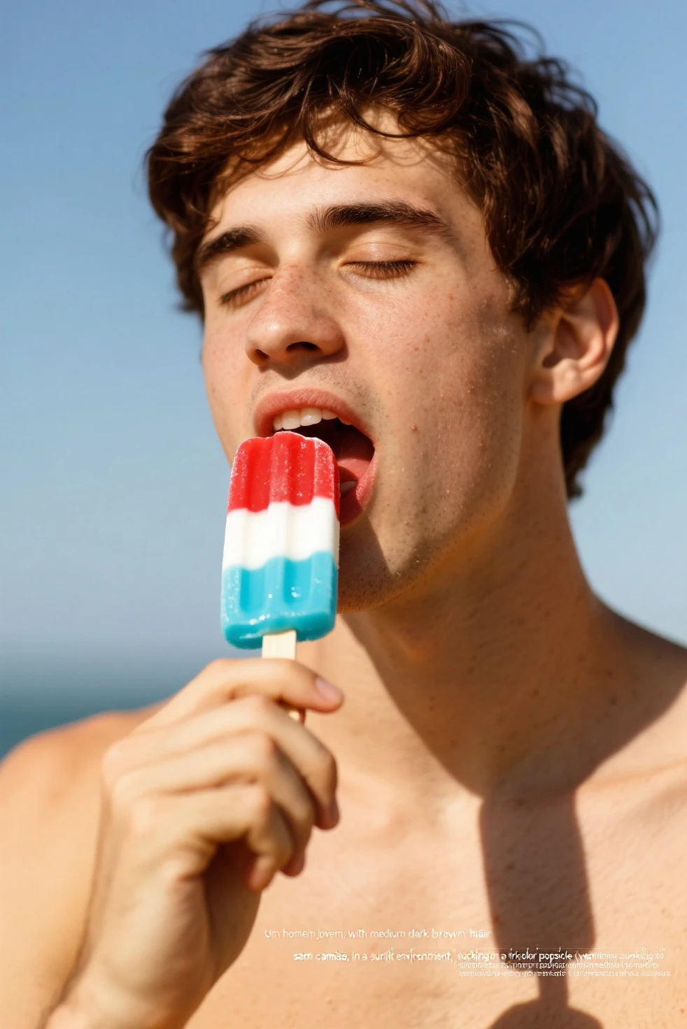 Henry Cavill lying on the grass, ass up, wearing only a white swim trunks, sucking on a red popsicle, horny, curled up day