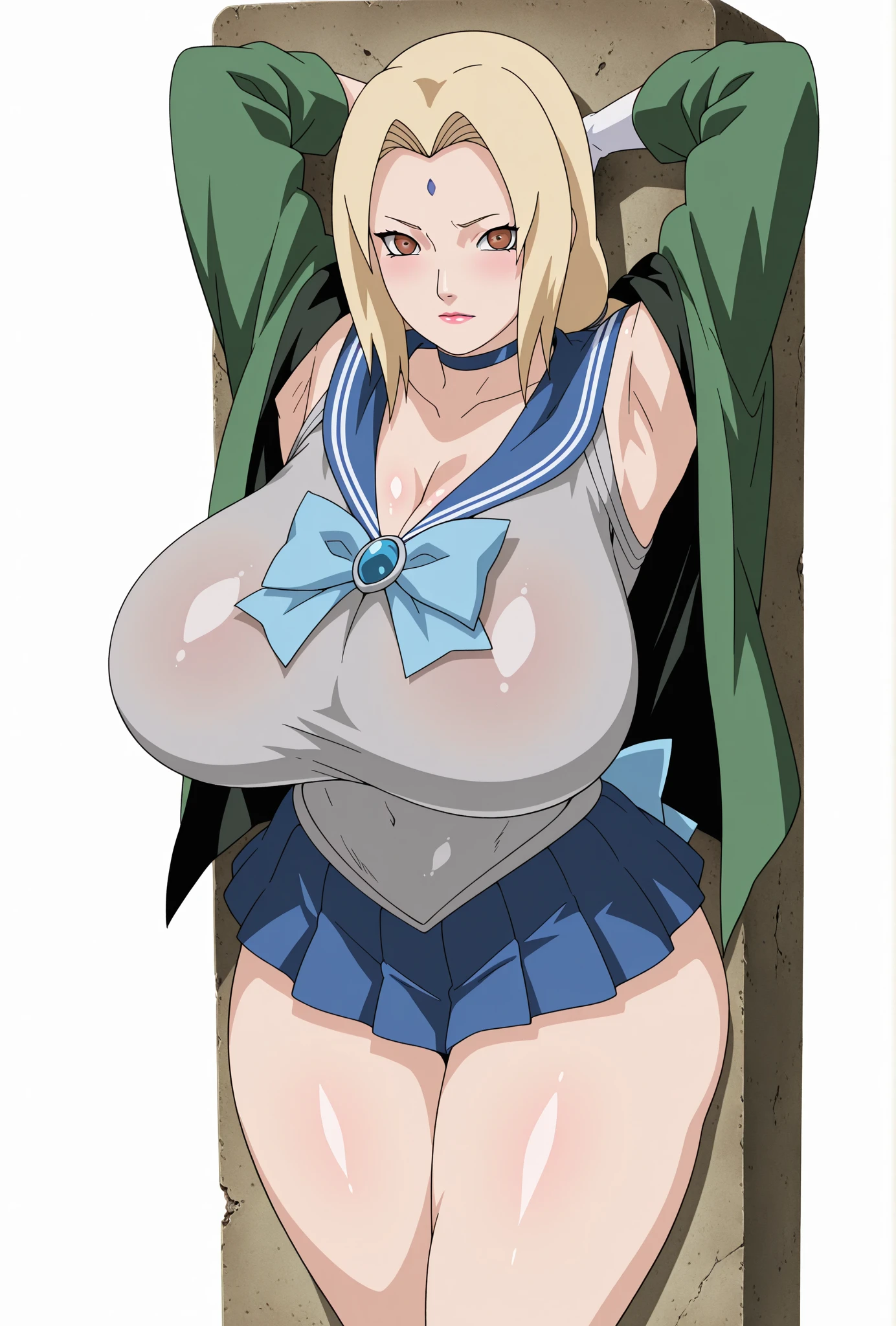 masterpiece, best quality, highly detailed, highres, hdr, 1girl, solo, (lisanna strauss)++ in the snow, embarrased, snow trees, blue eyes, naked, nipples, surprised