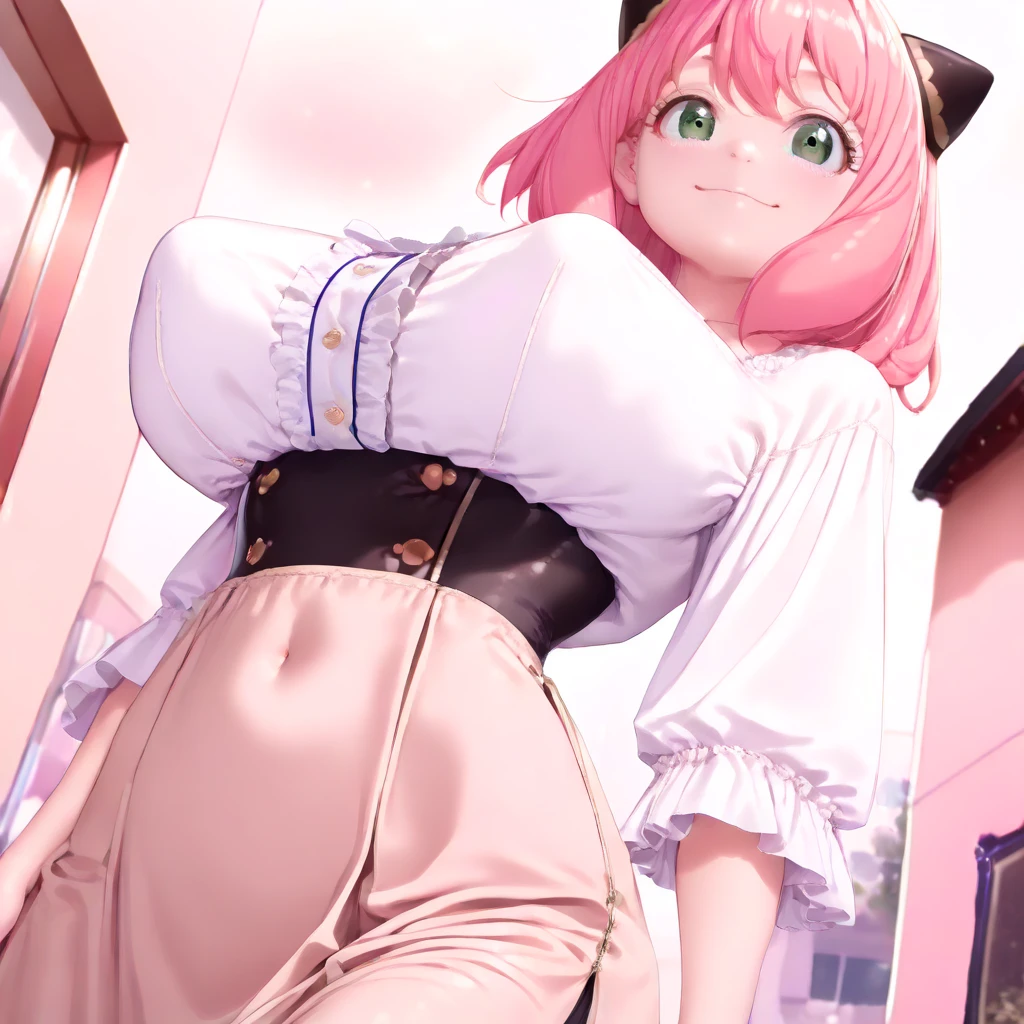 Chica anime con cabello rosado y orejas de gato sentada en una cama., OPPAI, seductora chica de anime, Hermosa catgirl de anime, linda catgirl de anime, biomechanical oppai, Thicc, Anime Catgirl, pixiv 3dcg, Mejor fondo de pantalla de Anime 4K Konachan, Arte detallado de alta calidad 8K, Mejor valorado en Pixiv (YELLOW HAIR) (NUDE) (Lace on clothes) (pink eyes) (hBeautiful Cat Girl) (Green Top Shorts) (Steamy)