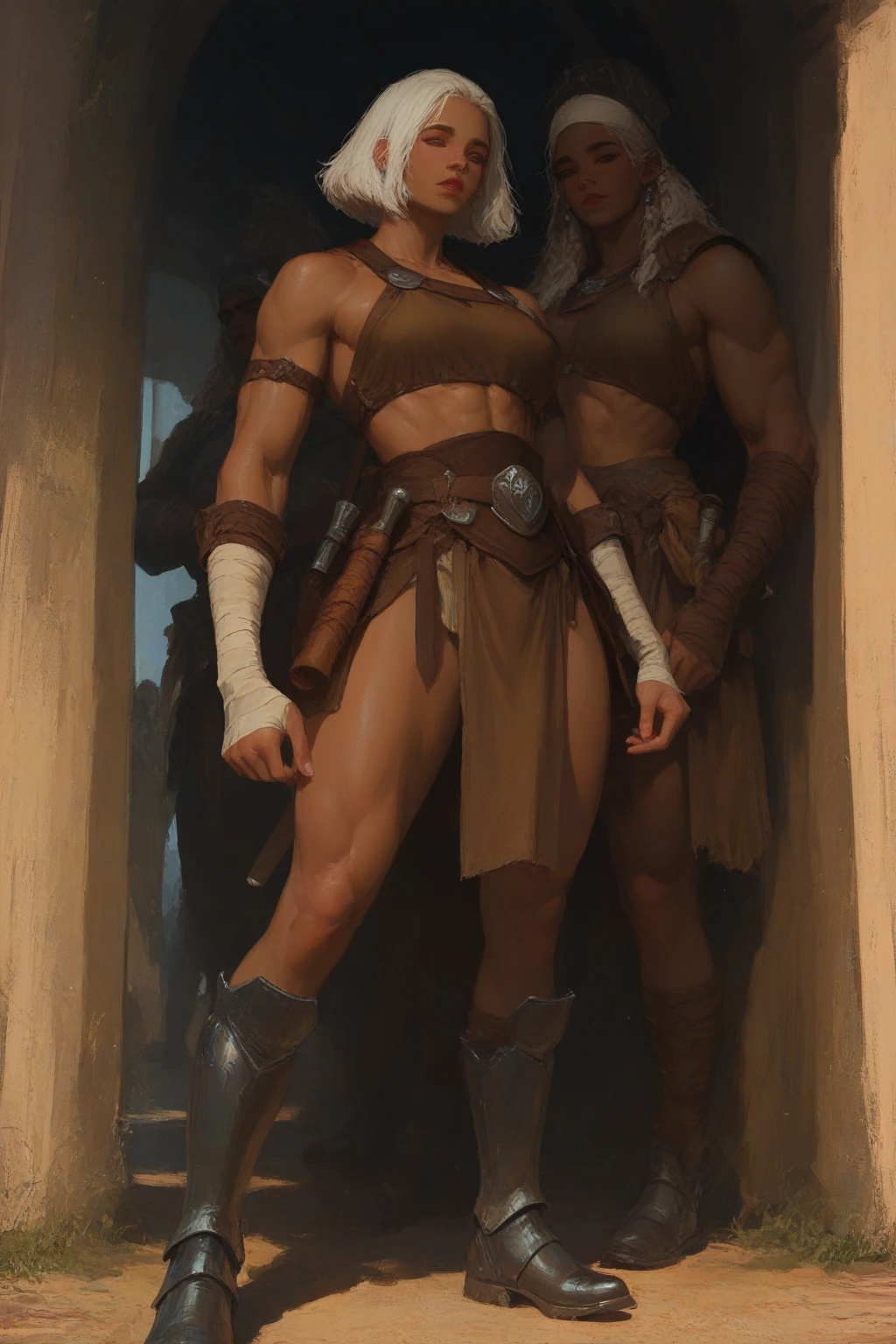 Photorealistic, ((best quality)), ((masterpiece)), (detailed), horror masculine portrait of adult model dressed up as a mummy, 50-year-old male model, evil look, dark look, powerful, mature face, sport body,slim and tall body, wearing Camouflage big bulging underwear, wearing military boots,He was standing in a shed in the army barracks., big muscular chest, sexy pose ,perfect , male , correct male scrotum, perfect scrotum, male structure, short detailed hair, Sexy guy, looking at viewer, highest detail, superior quality, natural lighting, beautiful, sexy, correct anatomy, good composition, man focus,amazing composition, front view, HDR, volumetric lighting, ultra quality, elegant,vpl,the middle of the picture,Fujifilm XT3 photorealistic art by midjourney,(Best quality, 8k, Masterpiece).,highest detail, superior quality, natural lighting,realistic shapes, realistic skin tones,Natural eyes,realistic eyes,Open your eyes,Have chest hair, Have belly hair, Have pubic hair, antique mummy bandages, mummy costume, egyptian ruins, (Sarcophagus:1.4), 8k, high detailed, ultra-detailed, Stylish Pose, real skin texture, dark cinematic lighting, night, dark night,Fujifilm XT3 photorealistic art by midjourney