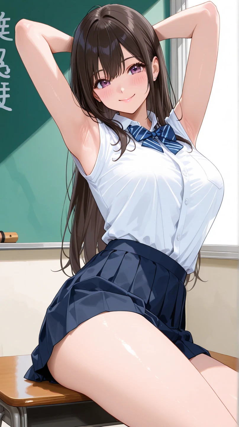 (masterpiece, best quality:1.2), 1girl, solo,standing_split, 
Mikan Yuuki, brown eyes, brown hair, hair ornament,long hair,green plaid skirt, sainan high school uniform, , white shirt, yellow sweater vest,no panty

