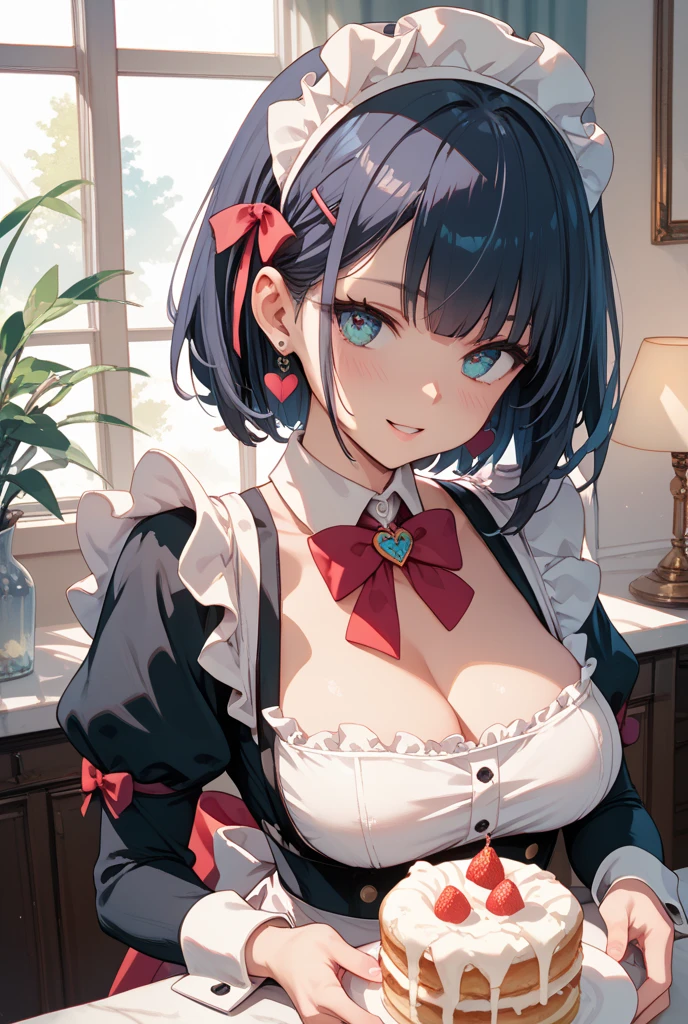 （（（masterpiece、Highest image quality、highest quality、highly detailed unity 8ｋwallpaper）））、（（Illustration of one girl、upper body））、（（（beautiful girl）））、（librarian）、blue hair、freckles、（stocky build, thickset physique：1.3, broad shoulders, solid chest）、big breasts、librarian服、grand library