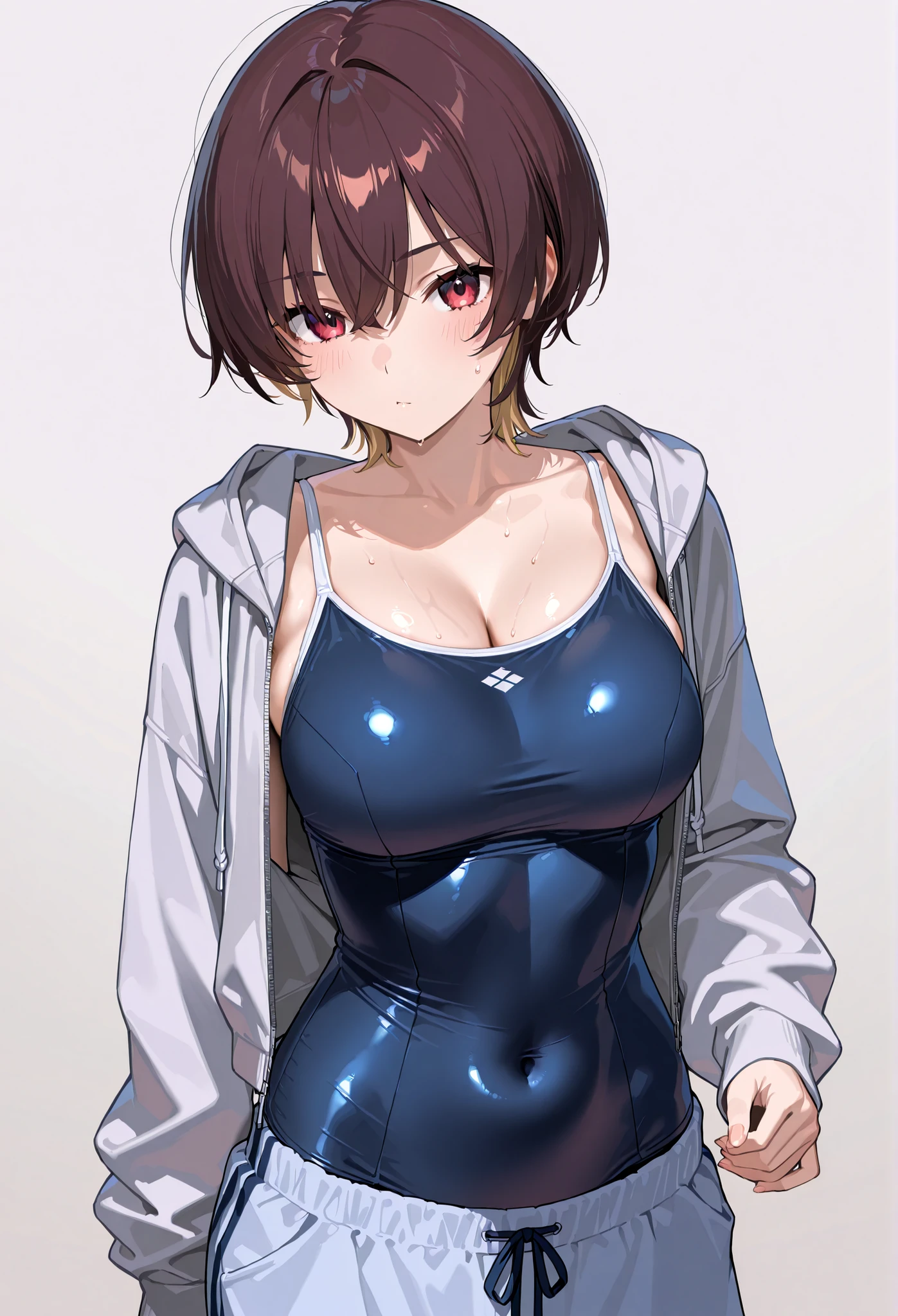 (Highest quality、Masterpiece、Very detailed、4K)、One Woman、17 years old、Pink Hair、short hair、(((Nakano Ichika)))、chest、arm、(Beautiful armpits)、(Beautiful thighs)、(School Swimsuit)