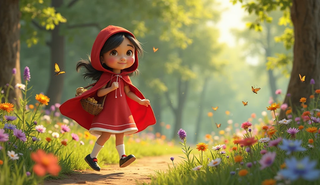 Pretty little red riding hood jumping very pretty
