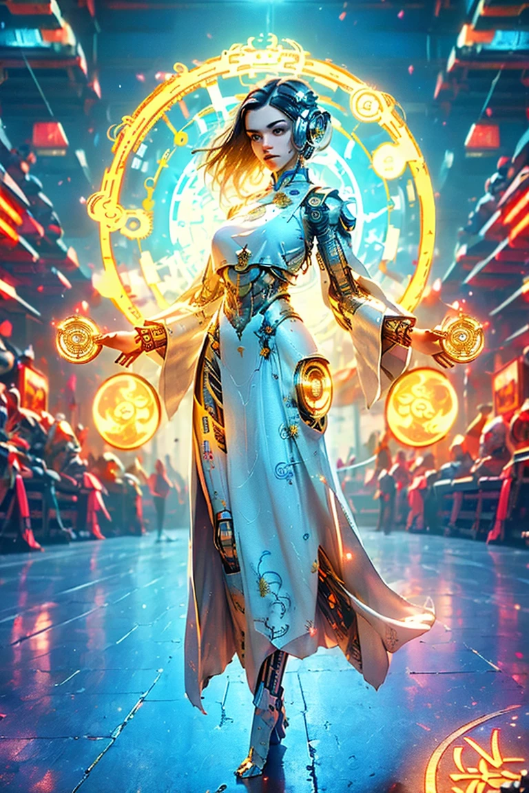 Golden Taoist priest lights up the pixels, A floating-point number in a matrix. She holds the alchemy crucible in her left hand, Energy flows through her circuits. The galactic stream swirled behind her.