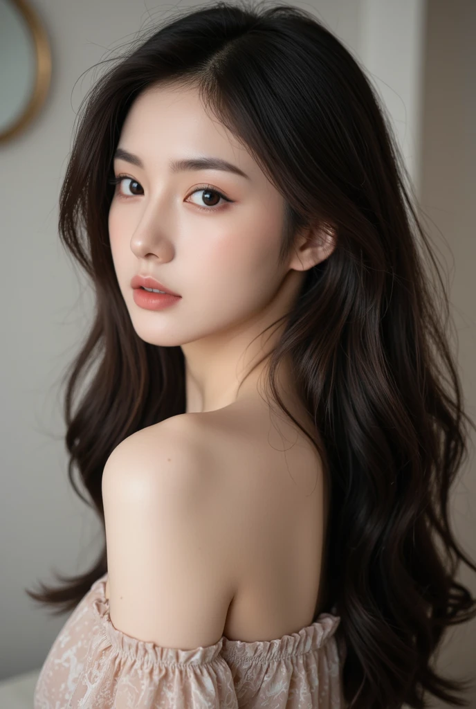 Ulchan-6500-v1.1, (RAW photo:1.2), (realistic:1.4), beautiful detailed girl, very detailed eyes and face, beautiful and fine eyes, That&#39;s ridiculous, incredibly ridiculous, huge file size, Super detailed, High resolution, very detailed, highest quality, table top, 1 girl, 16 years old, ((Super detailed)), ((dynamic pose))), (camel toe),  (open your mouth)),((Drooping eyes)),((round face)),((curl inside hair)), （look away：1.1),close up of face,(((黒いplayboy bunny)))、Upper body、black costume、have bangs、((slender))、slender body、(((Open your eyes wide in surprise)))、((profile))