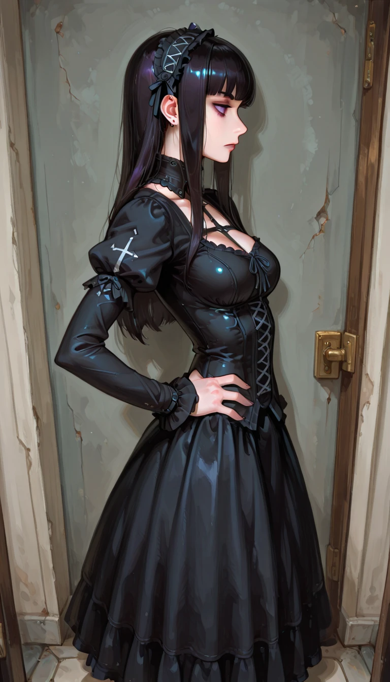  A gothic punk goth girl, perfect face, beautiful Asian woman with long White hair in curls and coils, very cute and           beautiful girl, (highly detailed beautiful face), high detailed fingers, (Blood Red corset) detailed face, curled hair
]cowboy shot, looking at viewer, Standing, white panties. intricate details, cinematic scene, detailed background, solo, dynamic angle,  ((beautiful big blue eyes looking down at the viewer, black shiny lipstick, perfect Asian goth cyber makeup)) double d breast, detailed cute face, white hair, gothic punk fashion, highly detailed gothic fashion, short skirt, heavy make up,),(dark black lipstick), size, Backlight effect, lens flare, depth of fields, blurry background, Detailedface,1 girl, Detailed eyes, ,(thigh up shot image :1.5), Black gloves, standing in a doorway