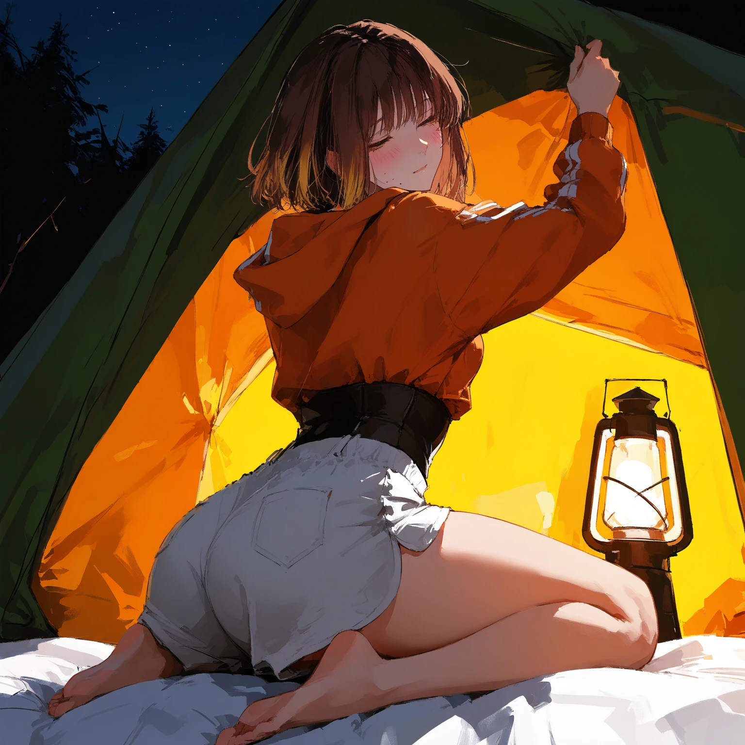 Zara was kneeling near her tent. Her sheer nightgown, now rumpled and disheveled, stuck to her body, leaving no room for imagination, as she leaned purposefully, back view