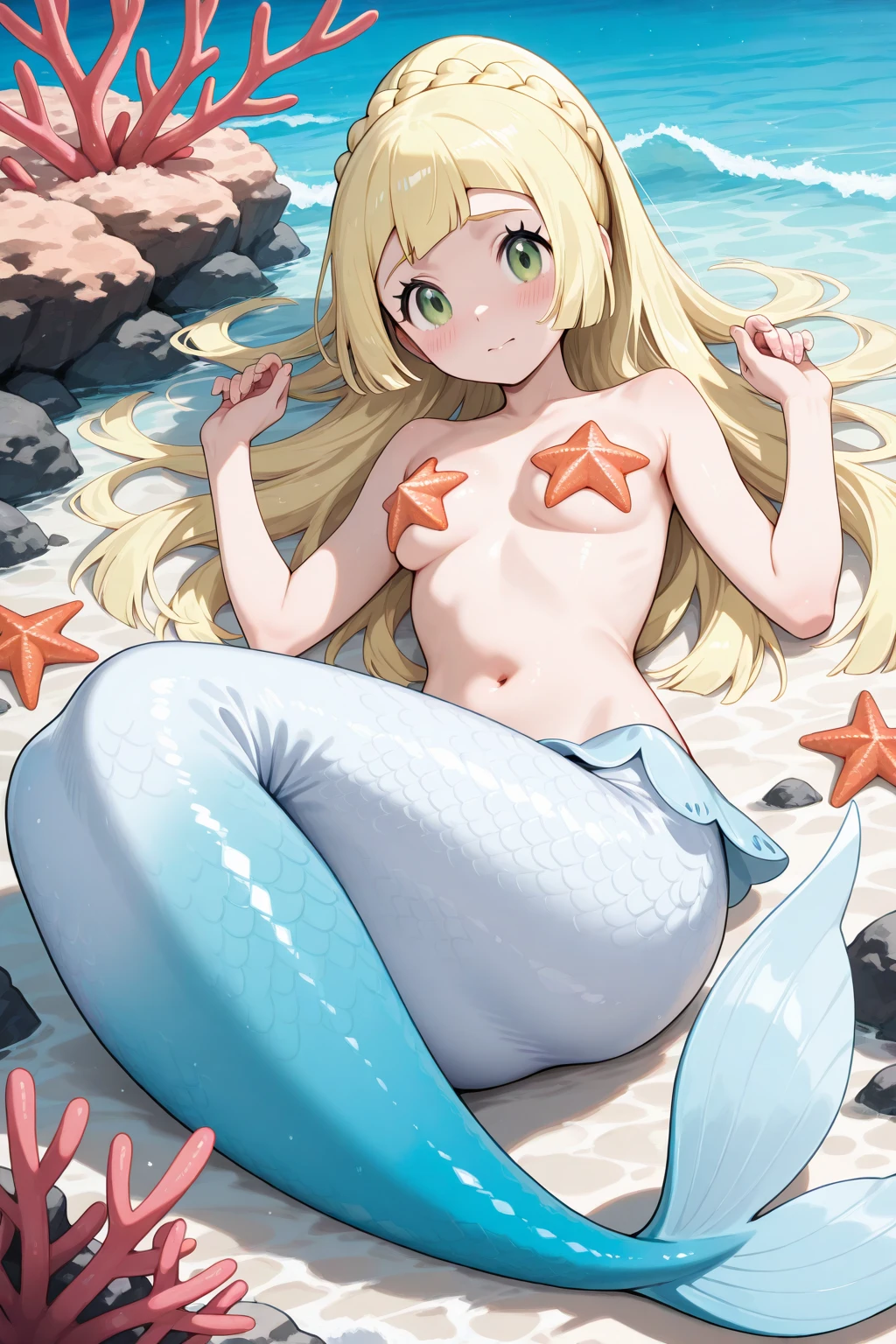 super high quality, Ultra-high resolution, blue sea, Blue sky, Sandy Beach, nude, Naked Girls, My whole body is wet, Fluid leaking from whole body, anus, anusから白い液体が垂れている, anusに透明な筒が挿入されている, anusが広がっている, Girl lying on her back with her legs open, Girl with legs open, One girl, Semen, semen, Slime, Mucus, Girl sleeping on her back, tits, Nipples, Pussy, Female organ, blush, Blonde, Red Eyes, Cat ear, ponytail